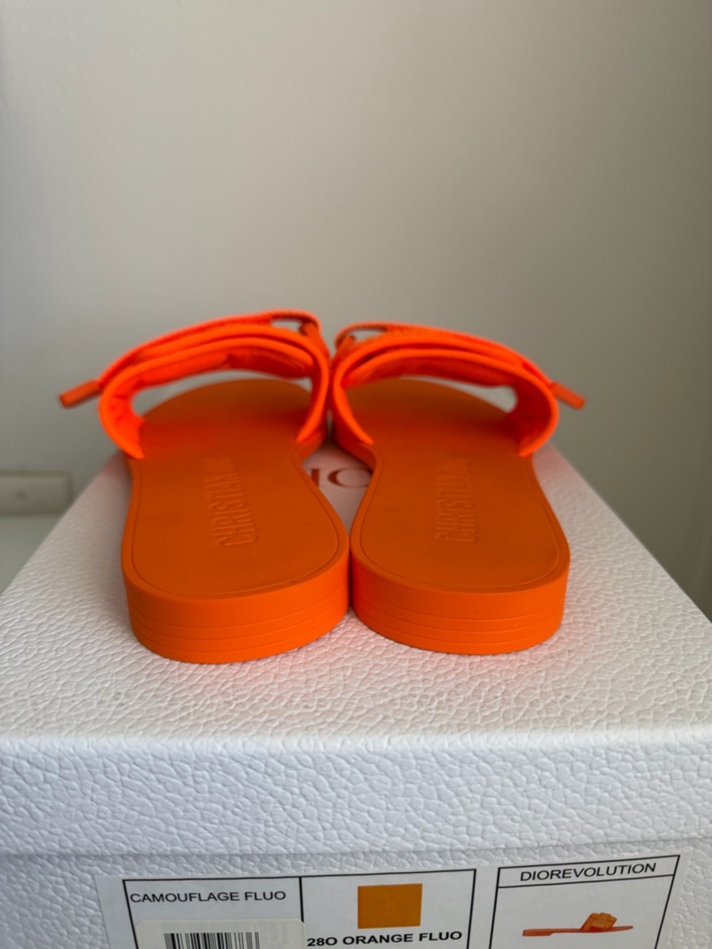 Dior Orange Fluo Logo Slide Sandals - Picture 5 of 7